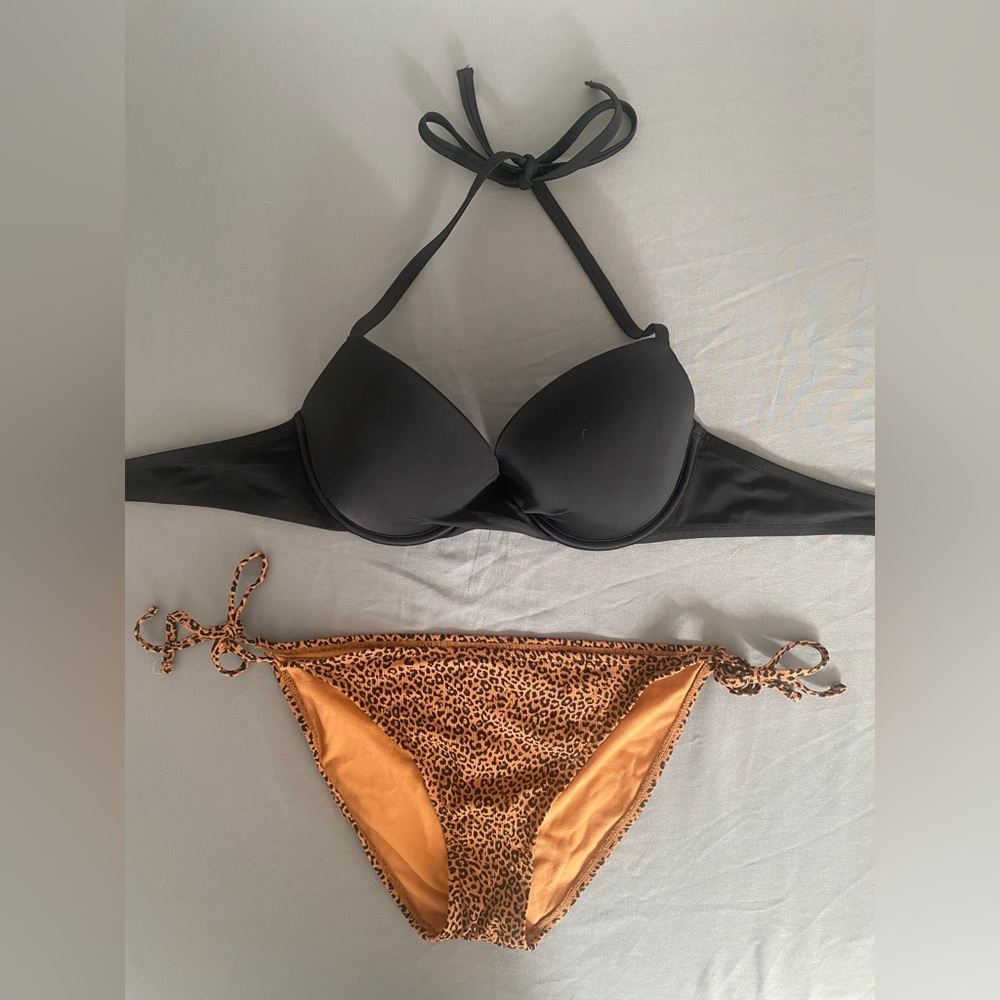 Xhilaration Black and Leopard Bikini Set